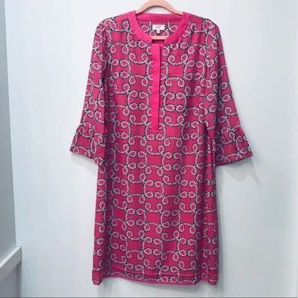 Crown & Ivy Size 4 Half Sleeve Nautical Knot Shift Dress Pink Preppy Relaxed Fit - Picture 1 of 5
